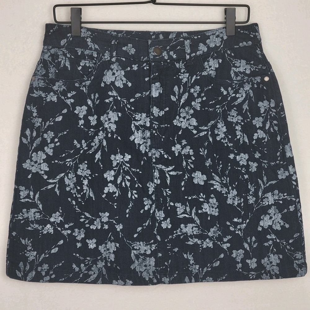 Croft & Barrow Blue Floral Denim Skort Skirt Size 10 Boho Cottagecore Botanical